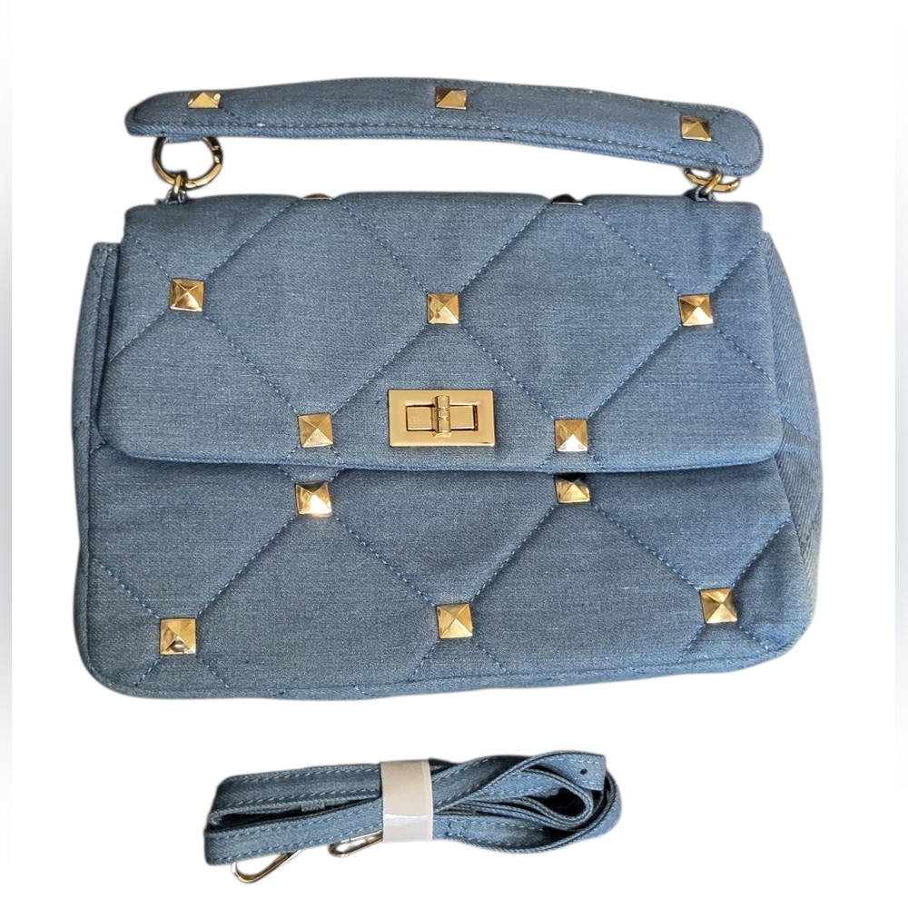 Hello 3aM - Bam Forever Light Blue Quilted Studded Crossbody Bag